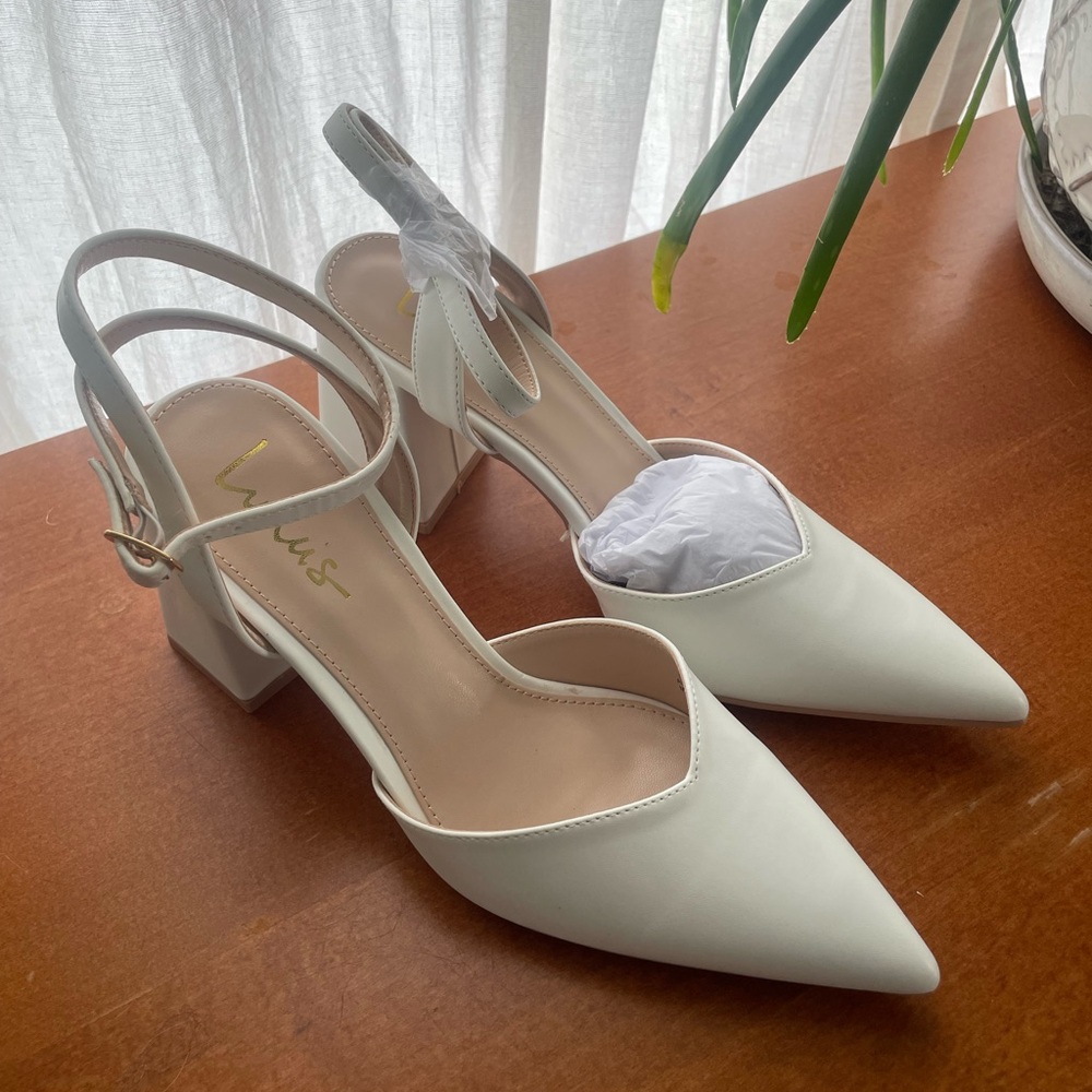 Lulu's White Slingback Heels with Pointed Toe